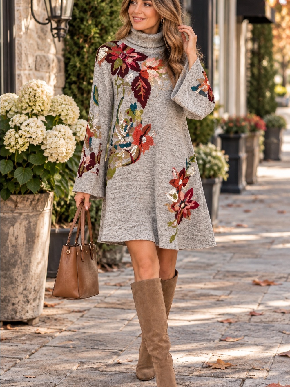 ANTHROPOLOGIE KNITTED & KNOTTED Embroidered Sequin Sweater Dress Medium Petite